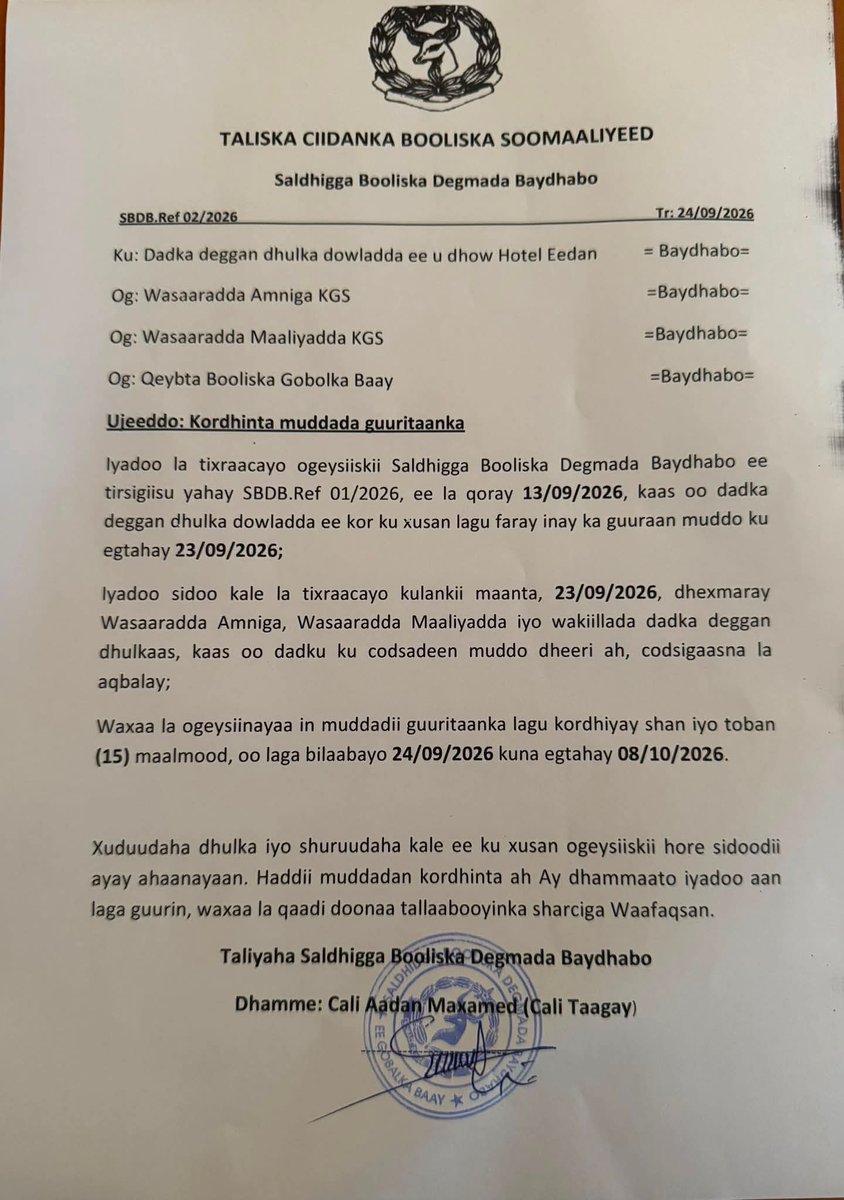 omarhaghi's tweet photo. Booliska Baydhabo oo xusuusiyay dadka ku nool dhulka dowladda muddada ka harsan banneynta
https://t.co/bvH13aNN2R https://t.co/ZAQOmze9hd
