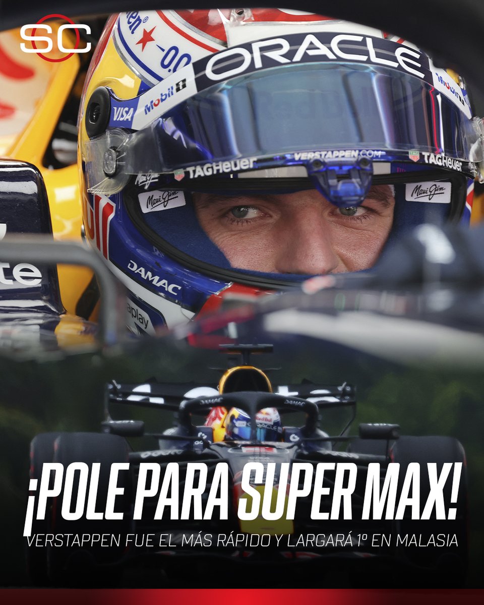 SC_ESPN's tweet photo. 🔥 Y UN DÍA... ¡SÚPER MAX VOLVIÓ A LA POLE!

🇳🇱🐐 Verstappen fue el más rápido en la Qualy en Malasia y largará primero en una carrera por primera vez en la temporada

🏴󠁧󠁢󠁥󠁮󠁧󠁿👑 Hamilton partirá desde la segunda posición 

🇦🇷 Franco Colapinto arrancará desde el 21° lugar

🇫🇷 Pierre Gasly quedó 9°

📺 #BahrainGP | Toda la temporada de #F1 por ESPN en el Plan Premium de #DisneyPlus