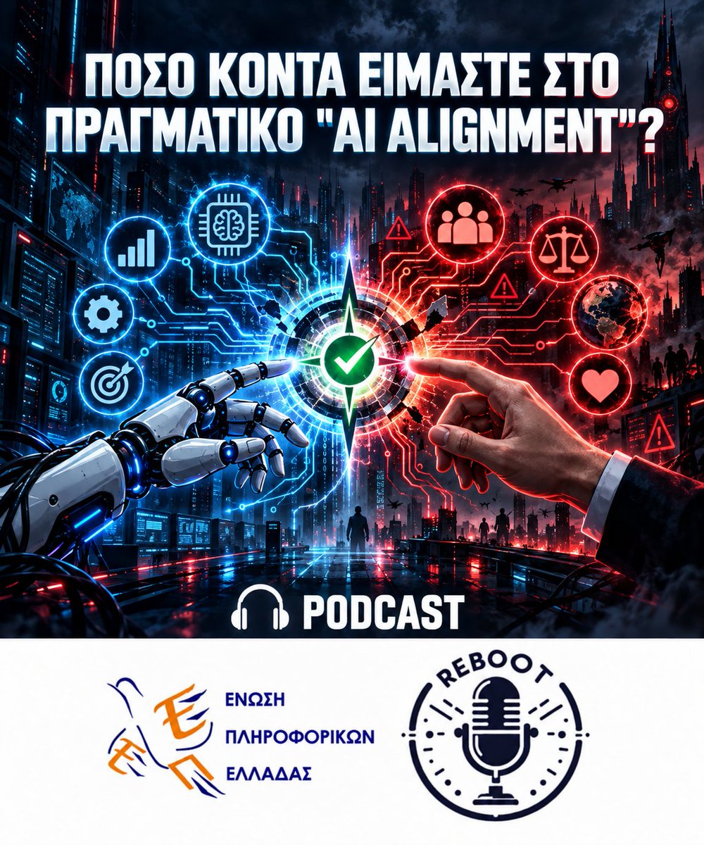 OpenBookGR's tweet photo. 👉 Στο νέο μας 🎙 podcast έχουμε ως θέμα συζήτησης: 

🧞‍♂️ «Πόσο κοντά είμαστε στο πραγματικό "AI alignment"?»

🎧 Ακούστε το 46ο επεισόδιο του #REBOOT από την Ένωση Πληροφορικών Ελλάδας

🎙 Spotify: https://t.co/lg0HapRrQT

🎥 YouTube: https://t.co/fffybfGPBc https://t.co/HRTify1E0L