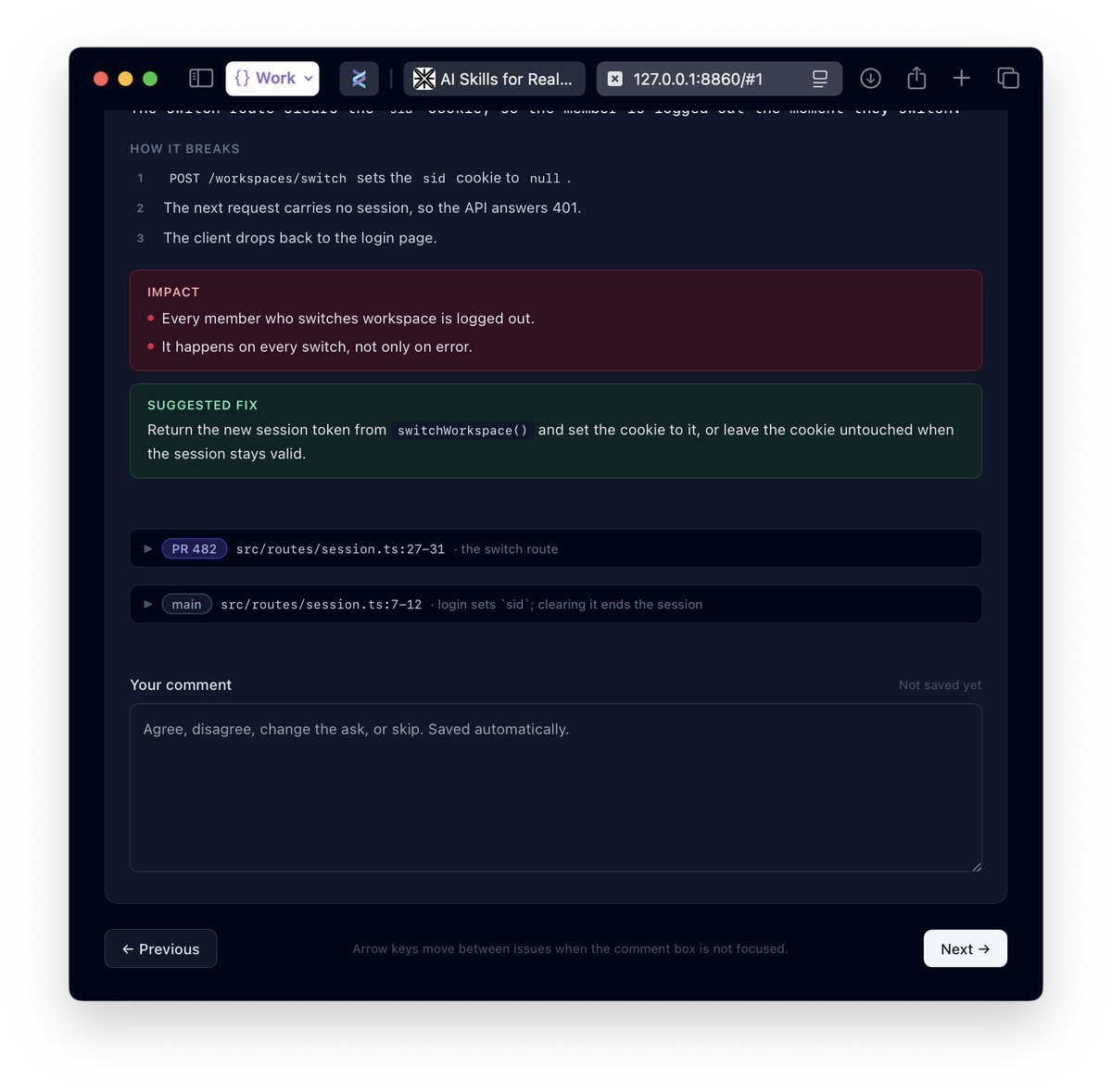 dspachos's tweet photo. Visual code review skill for your agent: it reviews the change, checks every finding against the code, then opens a local page. Verdict first. One finding per screen. You comment, it fixes.

   https://t.co/iXWMW5DOcn https://t.co/RNy0c4BCxq