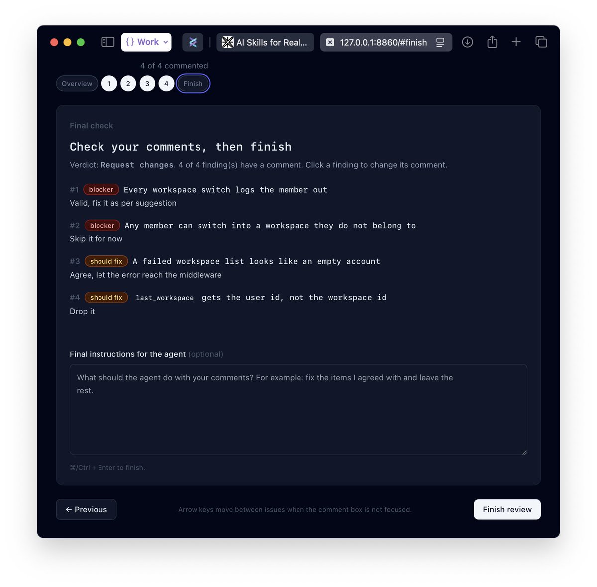 dspachos's tweet photo. Visual code review skill for your agent: it reviews the change, checks every finding against the code, then opens a local page. Verdict first. One finding per screen. You comment, it fixes.

   https://t.co/iXWMW5DOcn https://t.co/RNy0c4BCxq