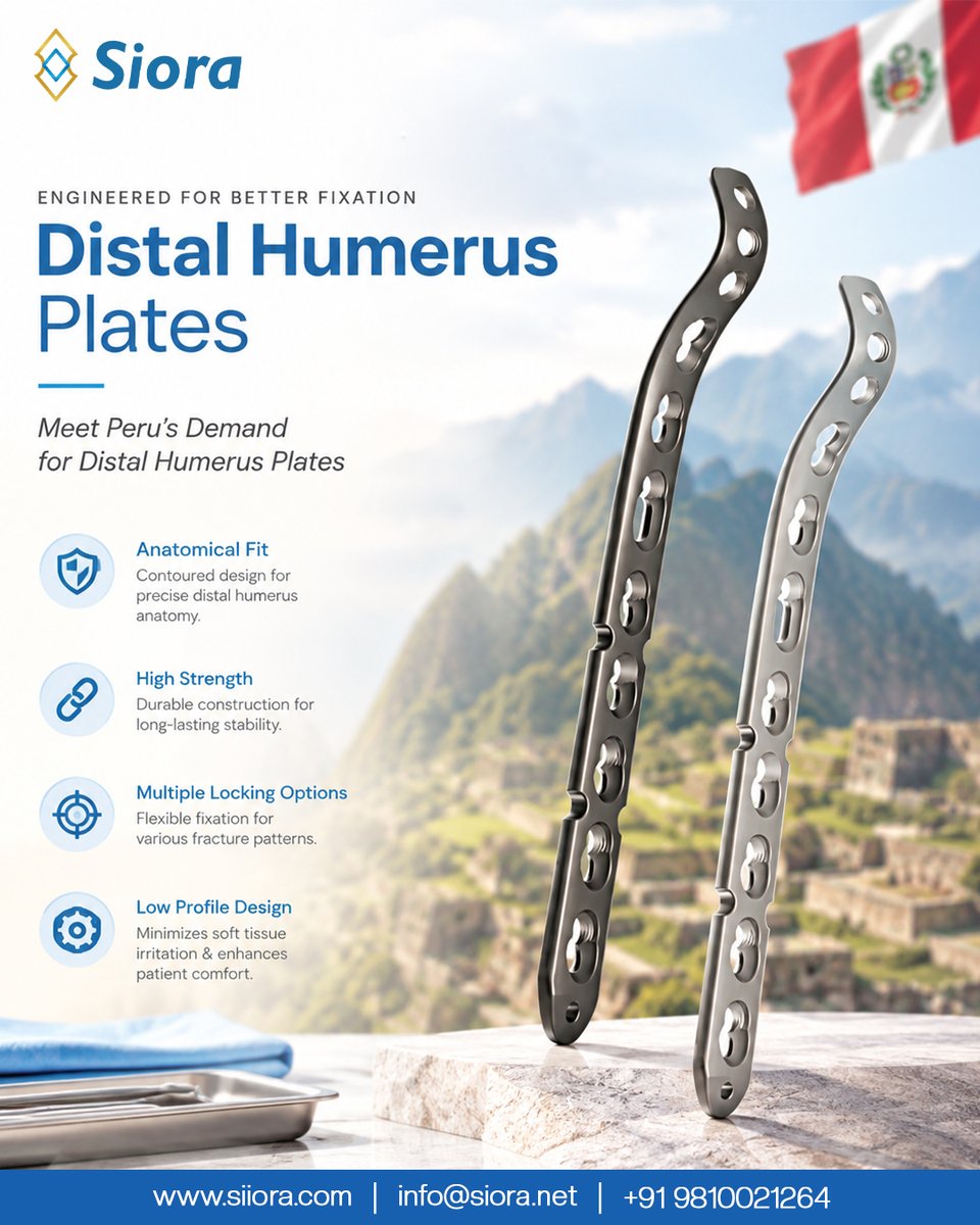 siorasurgicals's tweet photo. #HumerusPlates by Siora — engineered for stable and precise fracture fixation with an anatomical contour designed to match the distal humerus.
Visit Us:- https://t.co/XFbEhMR7rB
#Siora #DistalHumerusPlates #OrthopedicImplants #PeruHealthcare #MedicalDevicesPeru #TraumaImplants https://t.co/CGQR7OWuIe