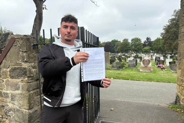 FreedomIEL's tweet photo. A man who restored graves at his local cemetery – which he did to help his mental health after he lost his dad and best friend to suicide – has been threatened with a legal order banning him from the site unless he stopped. The council says he needs risk assessments and health and safety certificates.