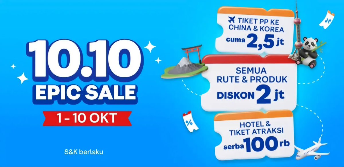 shaimamariska's tweet photo. Kalau lagi nyusun budget buat trip China/Korea, boleh banget hunting di Traveloka 10.10 EPIC Sale. Tiket PP ada mulai 2,5jt dan ada juga promo hotel + tiket atraksi serba 100rb Promonya sampai 10 Oktober, langsung cek detailnya di sini: Lihat detail promo  https://t.co/wzvAx1APkn https://t.co/lr7FXSJs7G