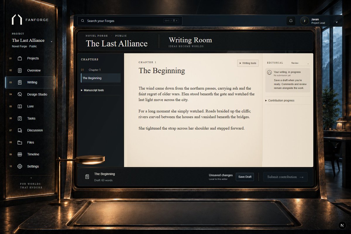 JoinFanForge's tweet photo. Been working on these two rooms in FanForge.

One for writing prose, one for scripts. I wanted them to feel different, not just the same screen with a different label.

Would you enjoy writing somewhere like this, or do you prefer a plain page?

#WritingCommunity #Screenwriting https://t.co/IZODm8fT0p
