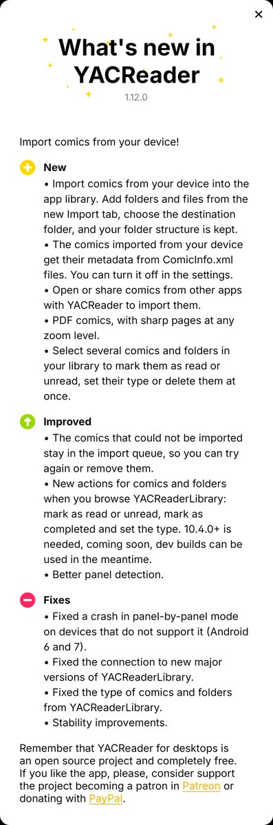 yacreader's tweet photo. 1.12 for Android is rolling out with so many improvements. Local content can now be imported into the internal library. #comics #manga #Android #apps https://t.co/K78zo9McgY