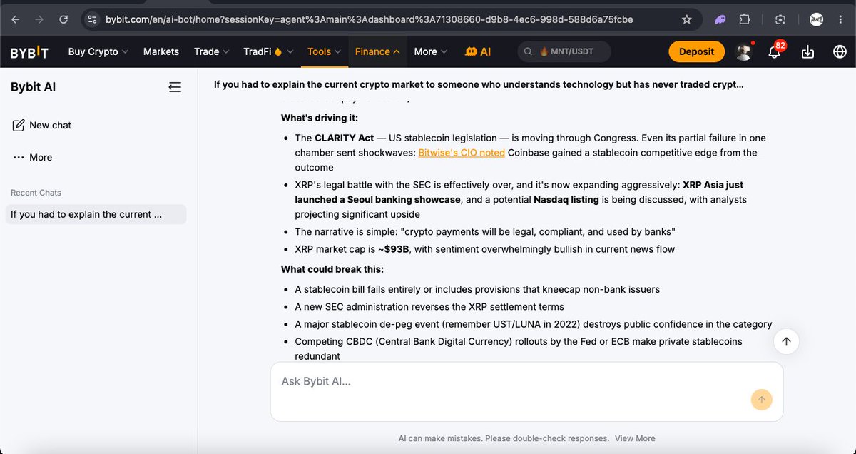 TewogbolaAbdul1's tweet photo. Testing Bybit AI π
I wanted to see how well it could break down the crypto market beyond the usual headlines.
The answer was actually interesting. π€
What would you ask Bybit AI?
#BybitAIPromptShowOff @BybitAfrica https://t.co/97iEyor8AF