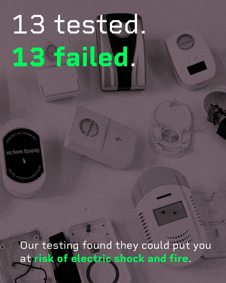 ElecSafetyFirst's tweet photo. Could a plug-in device really be the answer to lower energy bills? We tested 13 different devices from online marketplaces and found NONE of them could deliver the saving claimed: https://t.co/7HhAWPgfHW

What's worse, every one FAILED basic safety tests: https://t.co/z14KBuZ0Mb https://t.co/HQbCdWXJPm