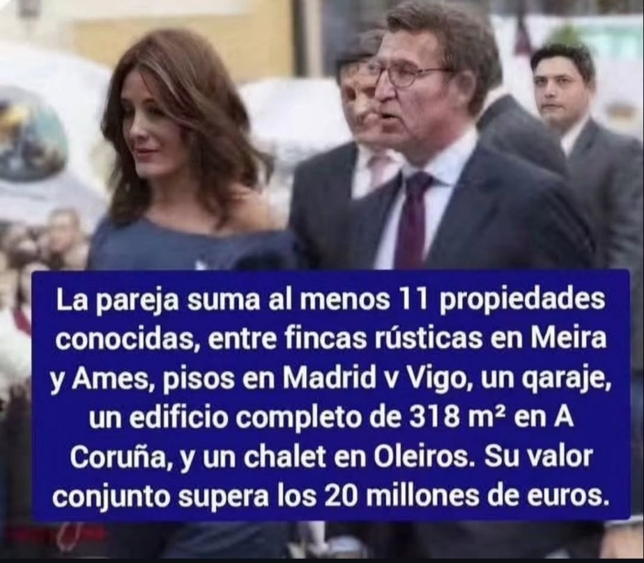 Santies77's tweet photo. ¿Feijoo va a arreglar la vivienda, la sanidad, la educación...?
Él, que quitó la gratuidad de los comedores escolares, construyó unas 600 VPO de 2009 a 2022, que toda su familia ha incrementado su patrimonio, cuñado, hermana, prima, pareja. https://t.co/jThvd54wSh