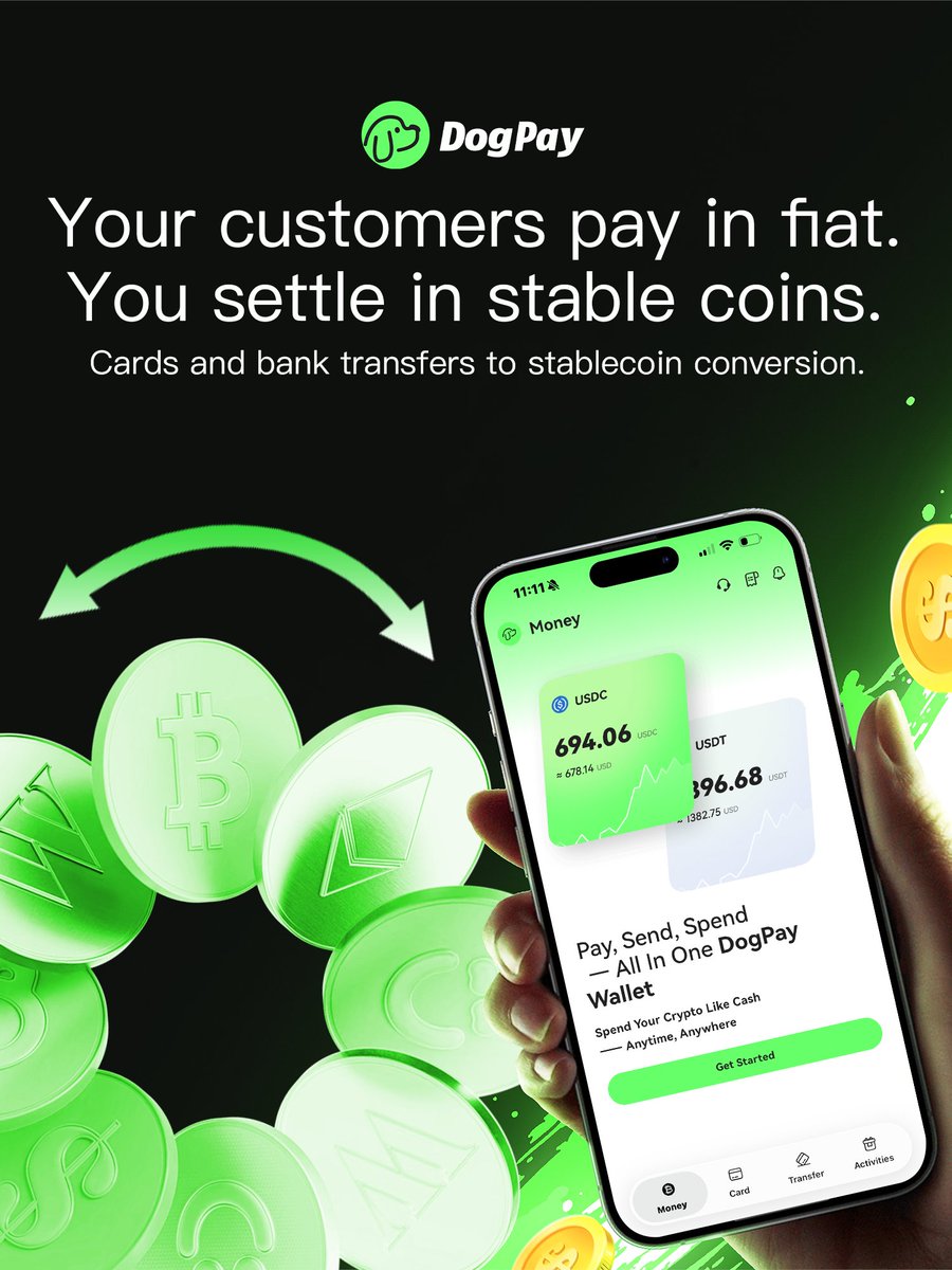 DogPay_'s tweet photo. Traditional payments. Stablecoin settlement.
Fiat Acquiring is live. Accept cards and bank transfers, settle in stablecoins.
#DogPay #FiatAcquiring #Payments https://t.co/iCNyELL6ui