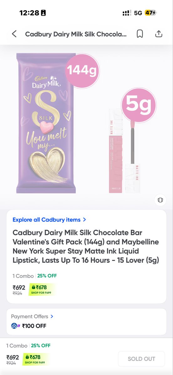 hsvijaykumar08's tweet photo. In @instamart_it I ordered  Cadbury Dairy Milk Silk Chocolate Bar Valentine's Gift Pack (144g) but i GOT 
normal silk chocolate
#swaggi  
Please refund the amount https://t.co/Zv1CtXo4j7
