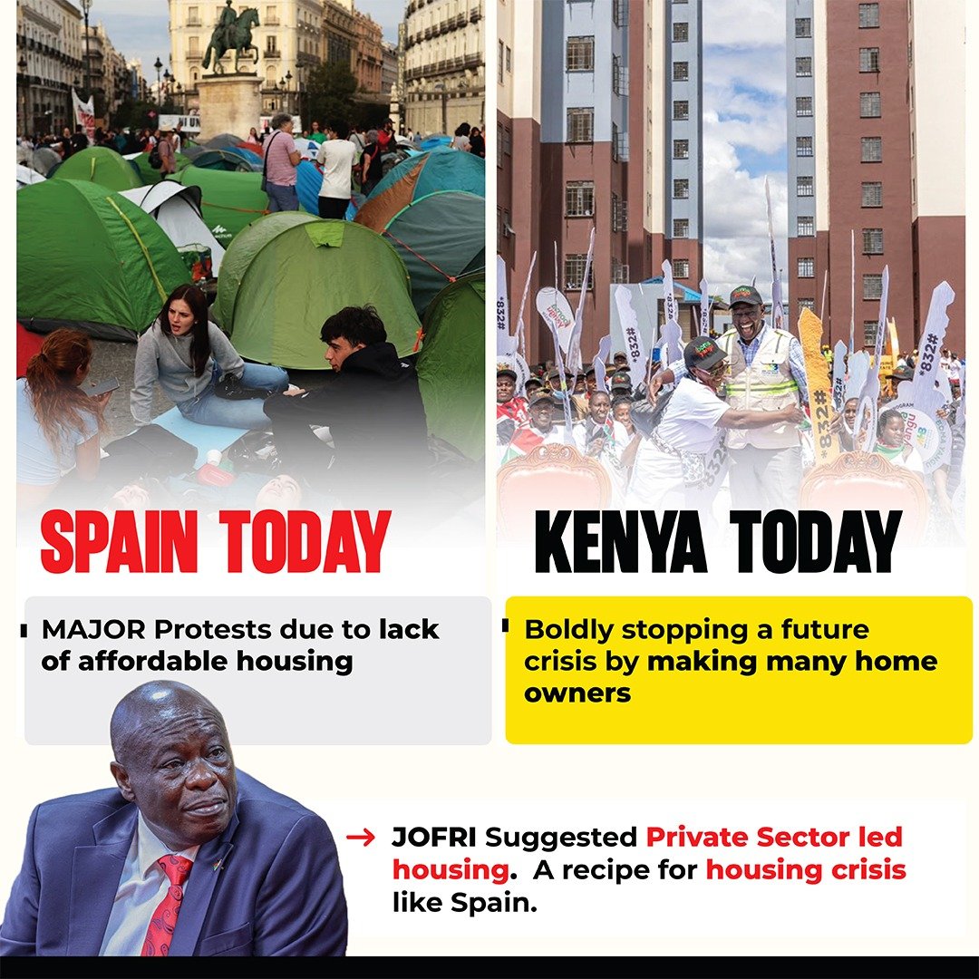 Tito_kenyan's tweet photo. Lessons From Spain show the pain of deepening housing insecurity and protests. 

Kenya responds by expanding affordable housing and boosting ownership opportunities now, choosing prevention over reaction. #PreventingHousingCrisis https://t.co/cdDDheNHDM