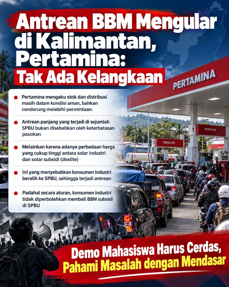 silfiputri_'s tweet photo. Stok BBM di Kalimantan dipastikan aman oleh pihak terkait. Aksi demo mahasiswa harus mengedepankan pemahaman masalah secara mendasar.
#PertaminaSamarinda #InfoKaltim #SamarindaUpdate #KaltimKondusif #SeputarSamarinda https://t.co/VUWwoZfn9R