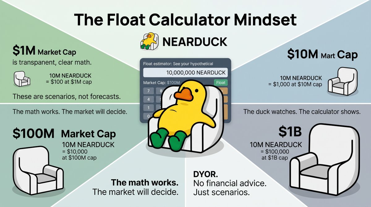 nearduckxyz's tweet photo. The duck doesn't predict. It calculates. 🦆

What if $NEARDUCK reaches $1M? $10M? $100M? $1B?
The Float Estimator lets you explore the hypothetical and see the math for yourself.

No promises. No forecasts. Just scenarios.

$NEARDUCK | @Robinhoodapp
https://t.co/5JpnhEtCB2 https://t.co/lfgsNc8JSK