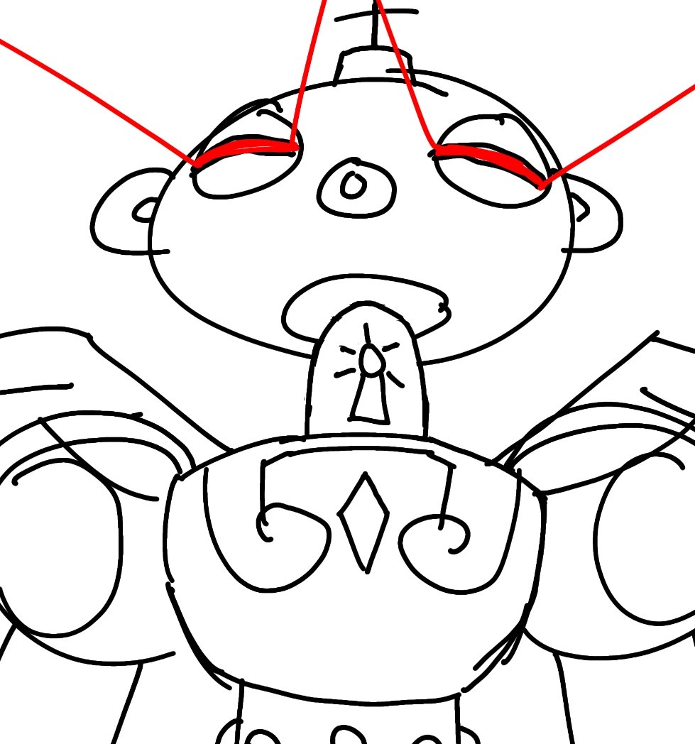 Gach4ddict's tweet photo. so I saw this fanmade redesign of Shakkoumon(as if it needs one when it's already a good design)

so here's my crappily made quick sketch because I just wanted to put my idea down
alao I thought it'd be neat if the head could detach like the Golem from Terraria https://t.co/SfnOz4P48N