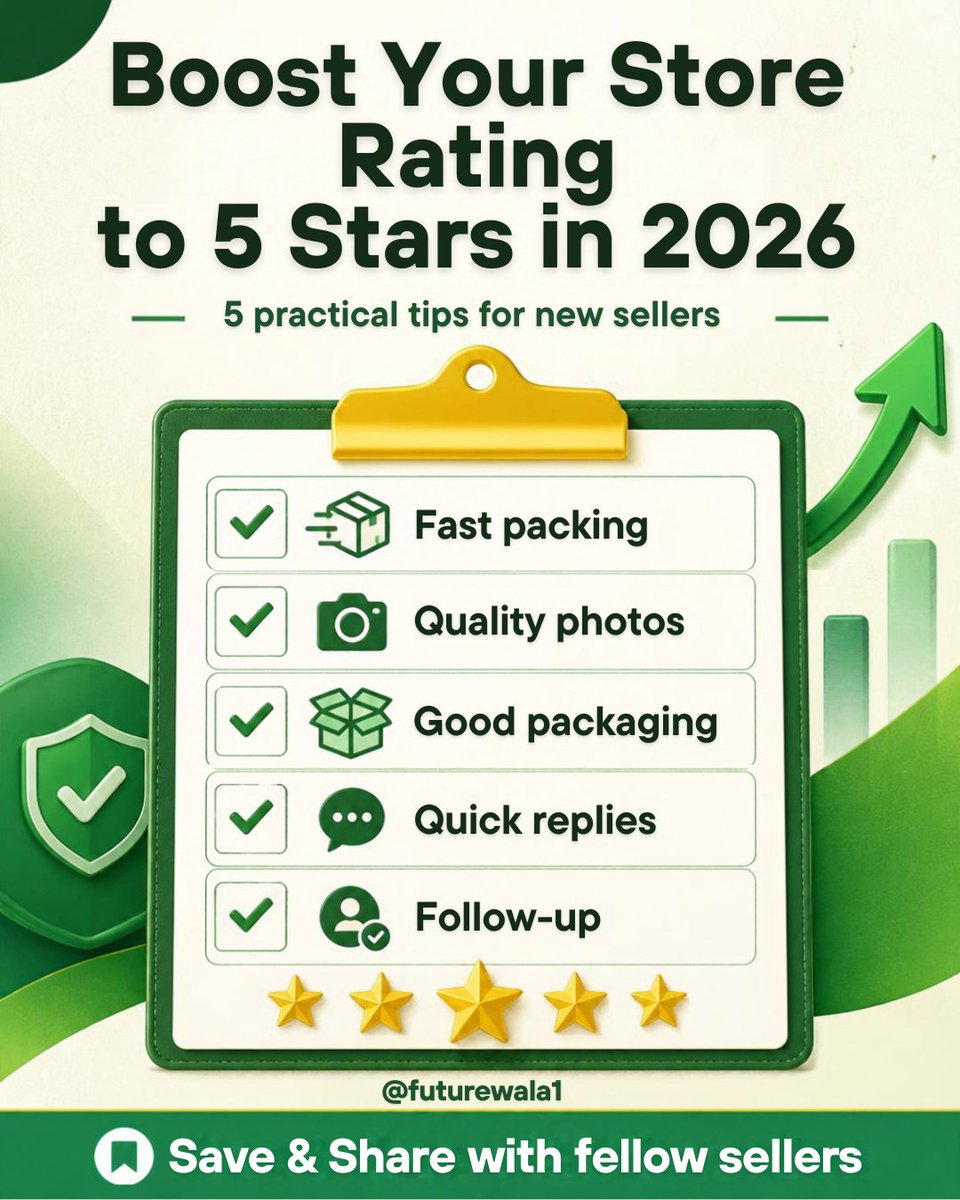 futurewala1's tweet photo. Daraz rating 0 se 5 stars tak kaise layein? ⭐
5 practical tips
#DarazRating #DarazSeller #EcommercePakistan #5StarSeller #futurewala #OnlineBusiness #CustomerService #DarazTips #Makemoneyonline https://t.co/A8xKs7Yoyb