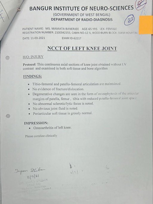 AnkurSingh's tweet photo. Remember Mamata Banerjee had Fracture in leg during 2021 Bengal Elections?

She blamed BJP for it, did campaign with plaster on leg.

Today, Bengal CM released Medical Report of Mamata Banerjee saying there was 'No evidence of Fracture'

Mamata Faked her injury to get sympathy votes and win the election.

This is why Mamata got wiped out this election.