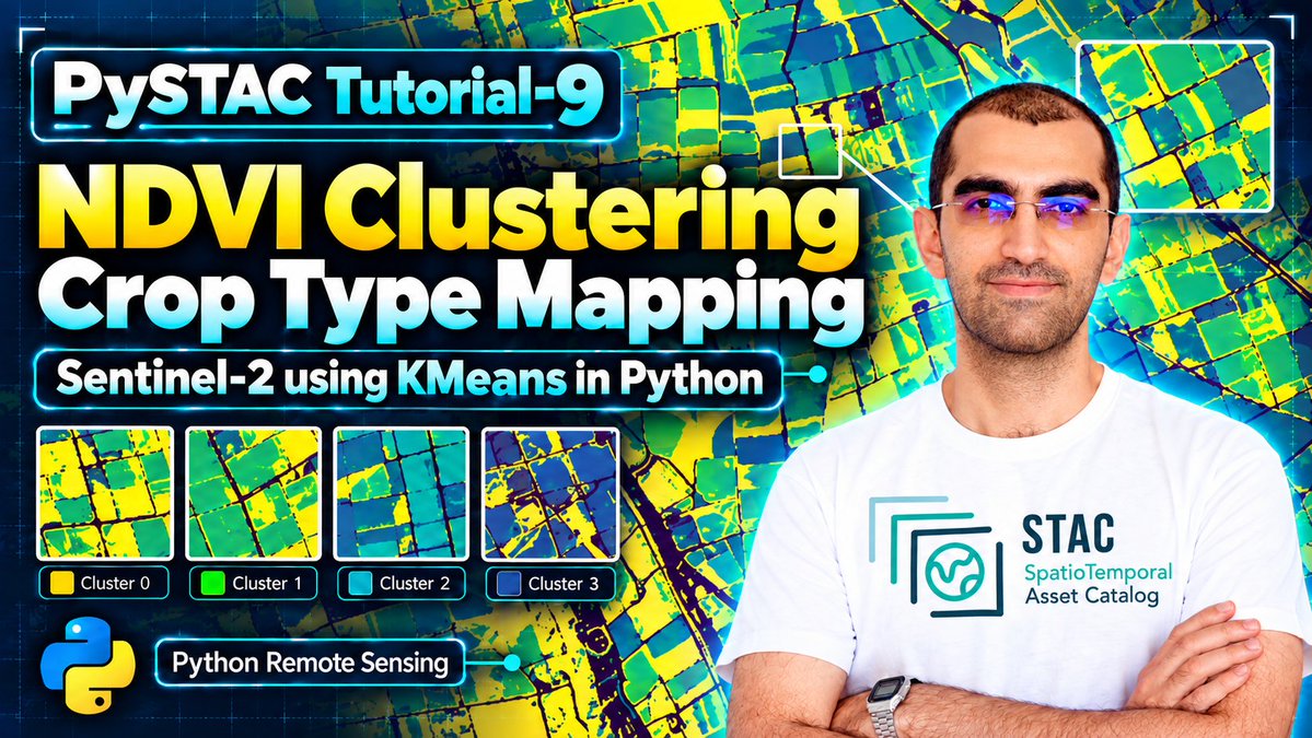 Enginn3r's tweet photo. PySTAC Tutorial-9 Published: Sentinel-2 NDVI Clustering and Crop Type Mapping using KMeans in Python
https://t.co/5ozvGG0ZjS
#RemoteSensing #Sentinel2 #NDVI #Python #PySTAC #MachineLearning #CropMapping #PrecisionAgriculture https://t.co/543fEvwf9q