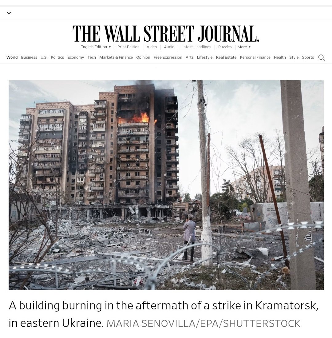 MariaSenovilla's tweet photo. El @WSJ ilustra su análisis de la situación de #Ucrania con una de mis fotografías, que capta la destrucción de la ciudad de Kramatorsk, tras uno de los bombardeos rusos de esa semana

La guerra está en su peor momento

No apartéis la mirada, esto está pasando en Europa https://t.co/d00fH7lILL