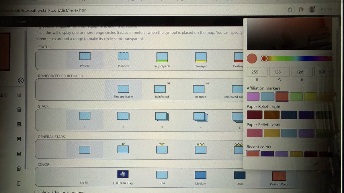 spatialillusion's tweet photo. Custom color picker implemented. 
Maybe #ORBATboys wants me to add a @battle_order color palette… https://t.co/vbnLUiG6eq