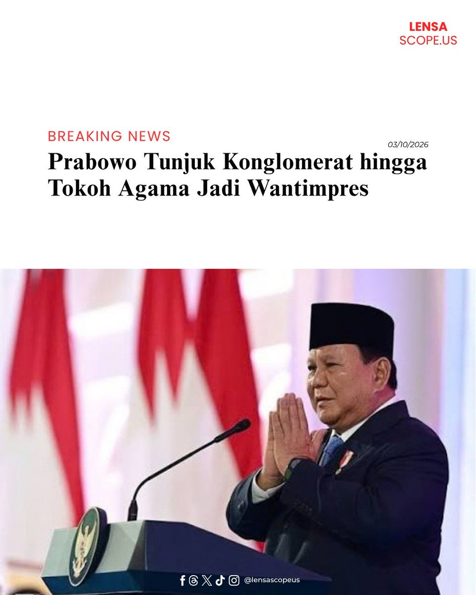 Lensa_scopeus's tweet photo. Presiden Prabowo Subianto menetapkan susunan Dewan Pertimbangan Presiden (Wantimpres) periode 2026.

Pratikno ditunjuk sebagai Ketua, Hatta Rajasa sebagai Wakil Ketua, dan Muhammad Qodari sebagai Sekretaris. https://t.co/1SpKfmbmCy
