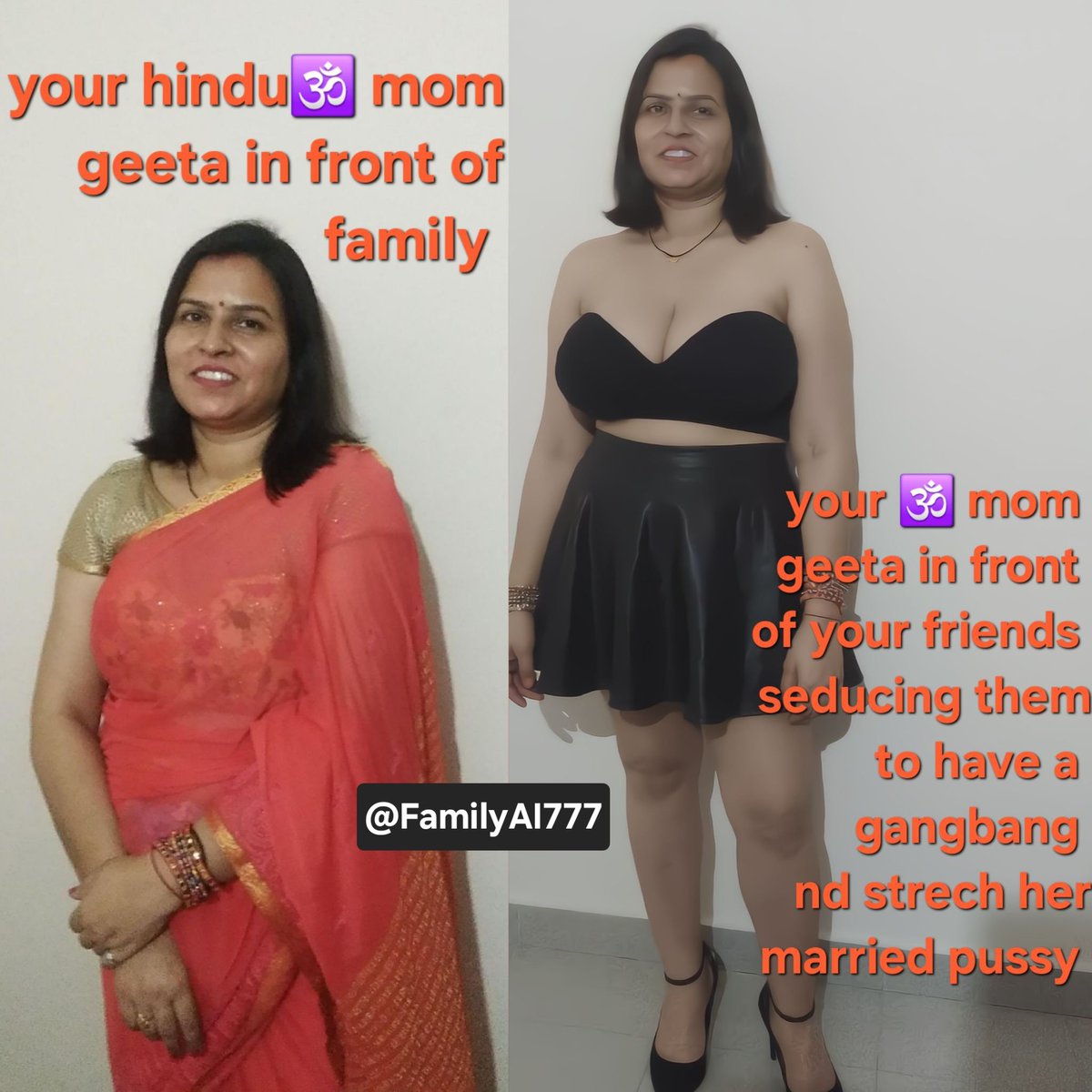 FamilyAI777's tweet photo. Cuck son shared his Sexy hindu🕉️ mom Geeta, and wanted a BBC edit for her. Or kiski maa aisi randi hai ?💦
Or iski maa ko kon kon chodega?🥵
DM FOR #FREE AI EDITS OF MOM,SIS, COUSIN,GF,WIFE with full privacy 🔏💋 https://t.co/znfkq0Oac3