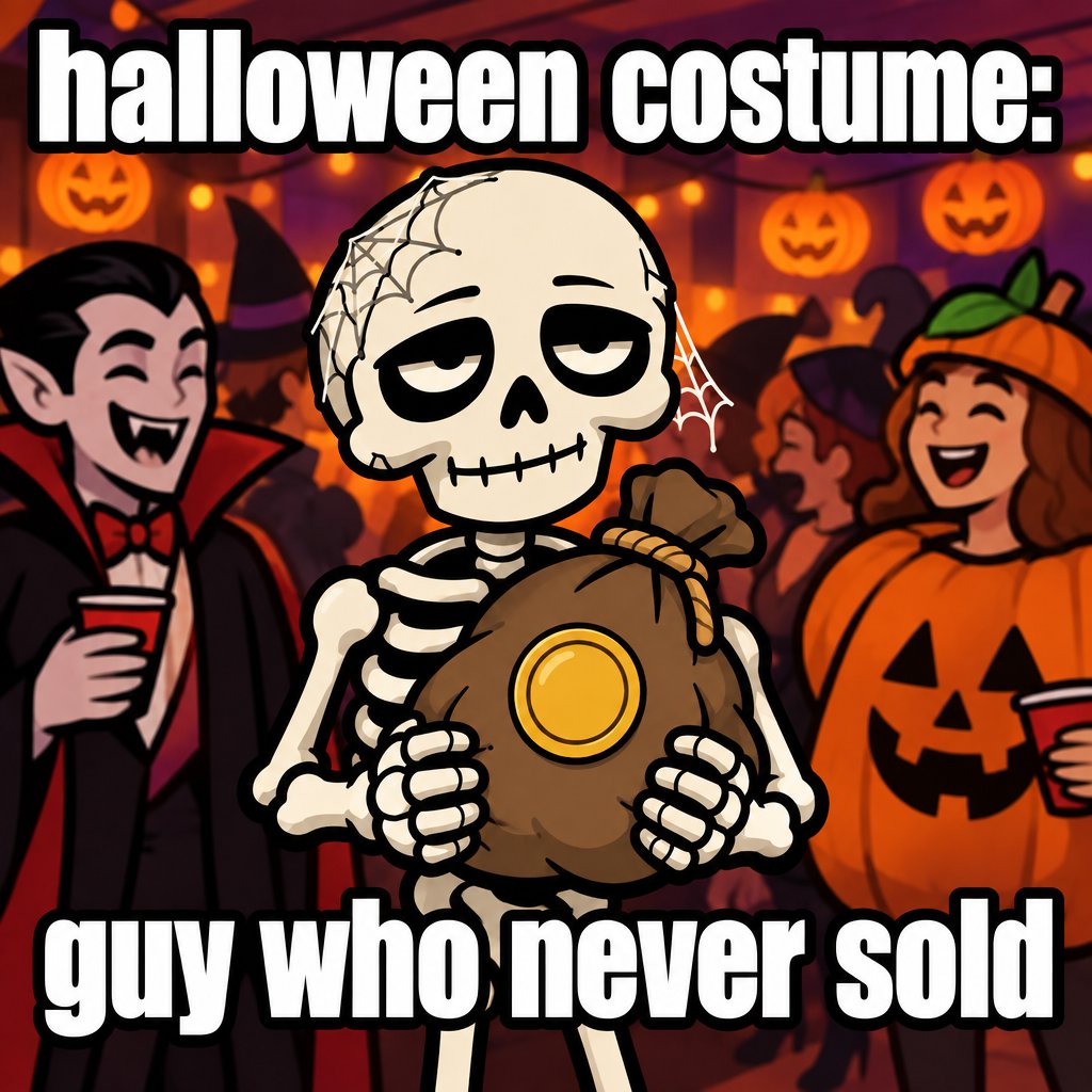 bagbonescoin's tweet photo. halloween costume: guy who never sold 💀 #Solana #memecoin https://t.co/FFC3kNTiJe