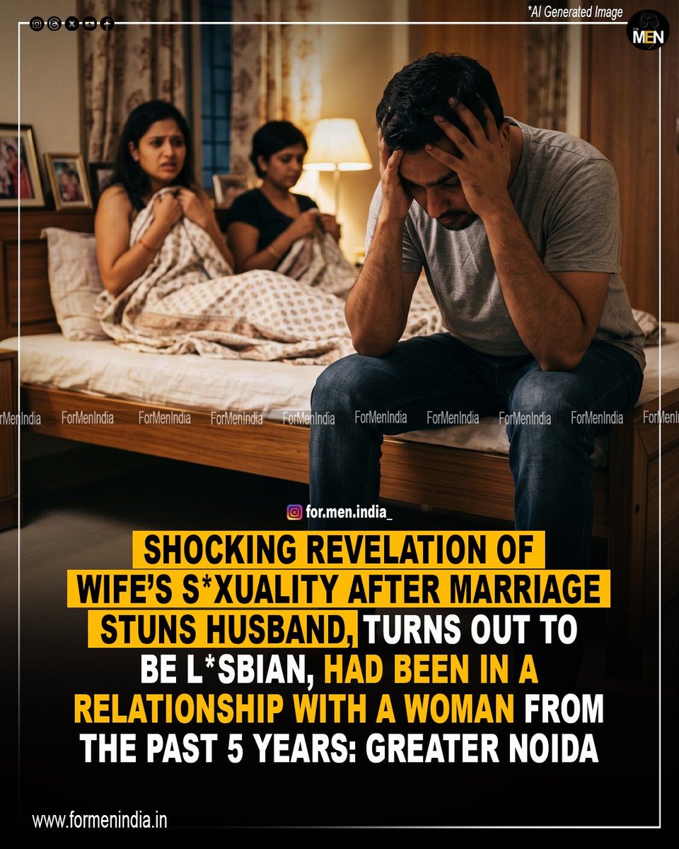 ForMenIndia_'s tweet photo. A husband in Greater Noida filed a police complaint after discovering that his newly married wife was in a five-year same-sex relationship with a woman from Ghaziabad and left home with jewellery to live with her.

Shortly after their marriage, the husband found out about his wife's long-term relationship.

The wife reportedly confessed that she loved a young woman from Ghaziabad for the past five years and wanted to live with her instead of her husband.

The husband claimed his wife threatened him and left the house taking family jewelry along with her to join her partner.

The aggrieved husband registered a formal complaint with local authorities, and the police are currently investigating the matter.

#formenindia
