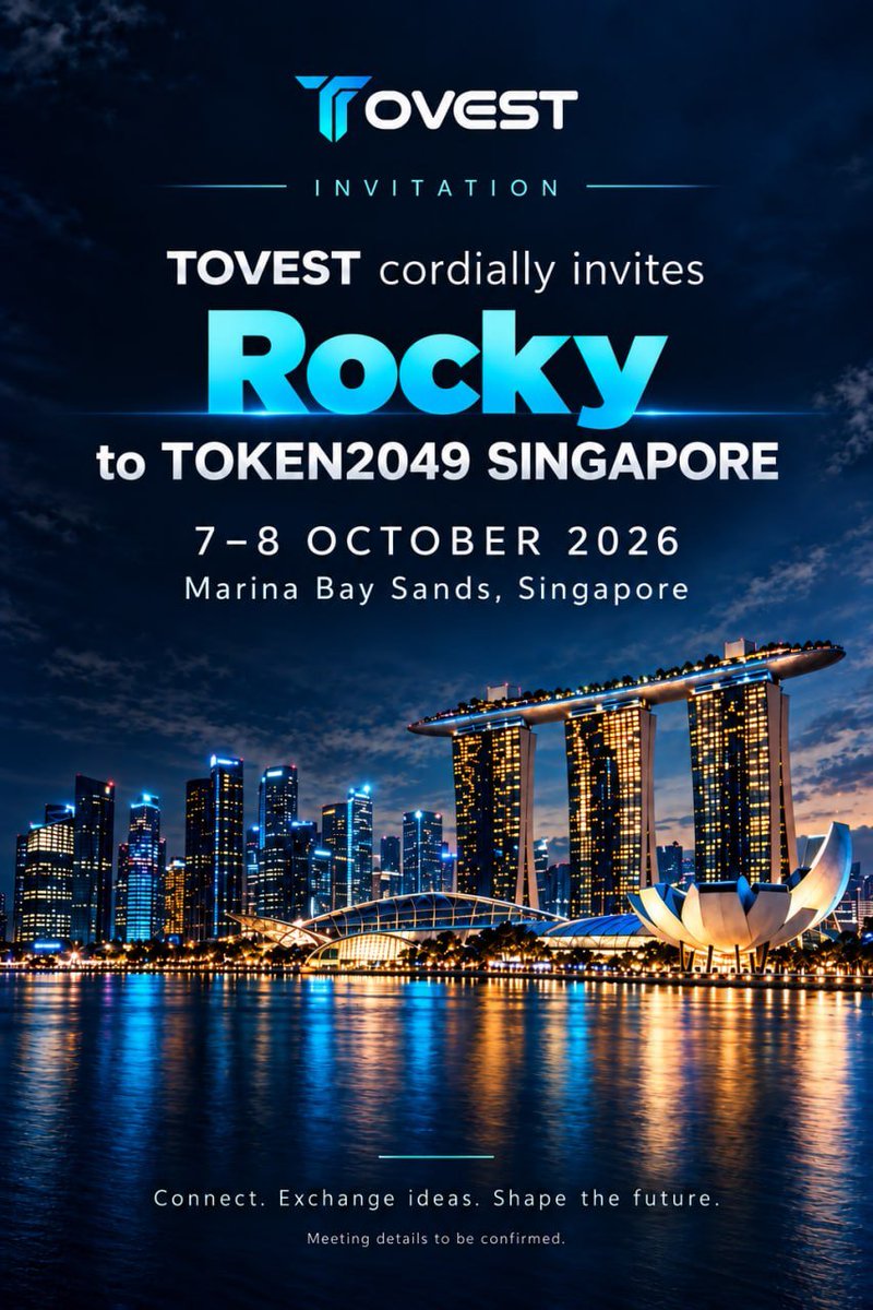 CryptoRockyHub's tweet photo. 🇸🇬 TOKEN2049 Singapore Bound! 🚀

A huge thank you to TOVEST Exchange for inviting our team to TOKEN2049 Singapore! 🤝

If you are attending this premier Web3 summit, feel free to drop a DM. Rocky and the team look forward to meeting our community, exchanging market insights, and building new partnerships on the ground.

See you all in Singapore! 📍⚡

— Rocky

#TOVEST #TOKEN2049 #Web3 #Crypto #Singapore2026 #CommunityFirst