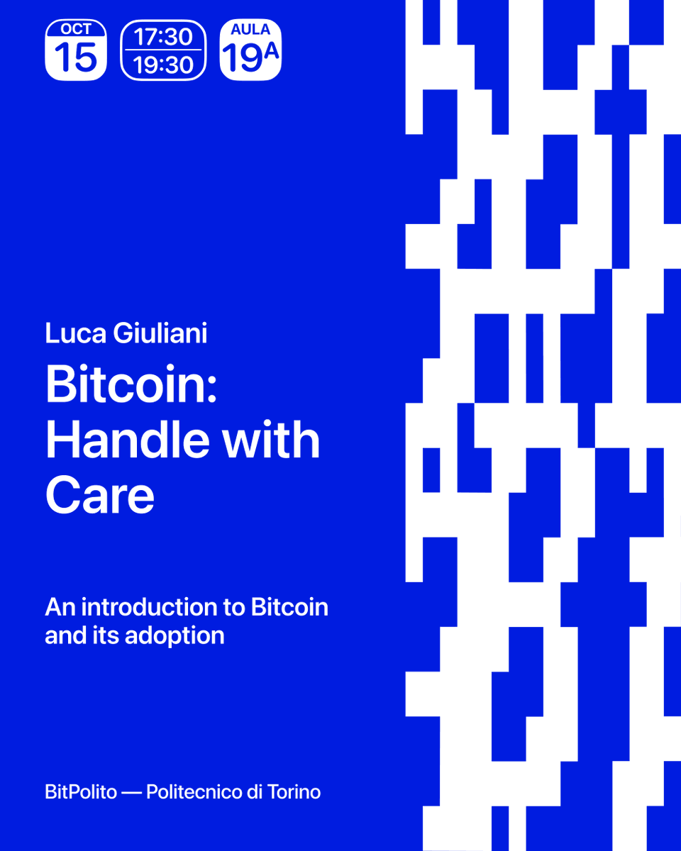 bitpolito's tweet photo. Luca Giuliani — Developer presso @BitBoxSwiss  — parlerà di self-custody, fornendo indicazioni pratiche sull’utilizzo degli hardware wallet.

Ci vediamo il 15.10 alle 17:30, in aula 19A del Politecnico di Torino. 

L’evento sarà in inglese. 

Iscriviti → https://t.co/oxQdmXrA7j https://t.co/wRtuEoLXPc