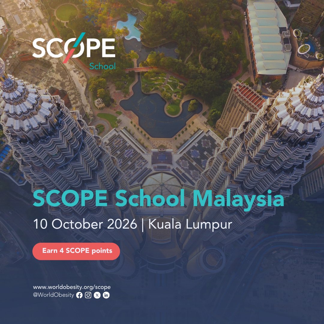 WorldObesity's tweet photo. π’ SCOPE School is coming to Kuala Lumpur on 10 October! π²πΎ Experts will cover pharmacotherapy, mental health, sleep and weight stigma, and participants earn 4 SCOPE points.
π Find out more: https://t.co/CbrbFpbJX0
#SCOPESaturday #SCOPESchool #Malaysia https://t.co/AIP8IzzKNn