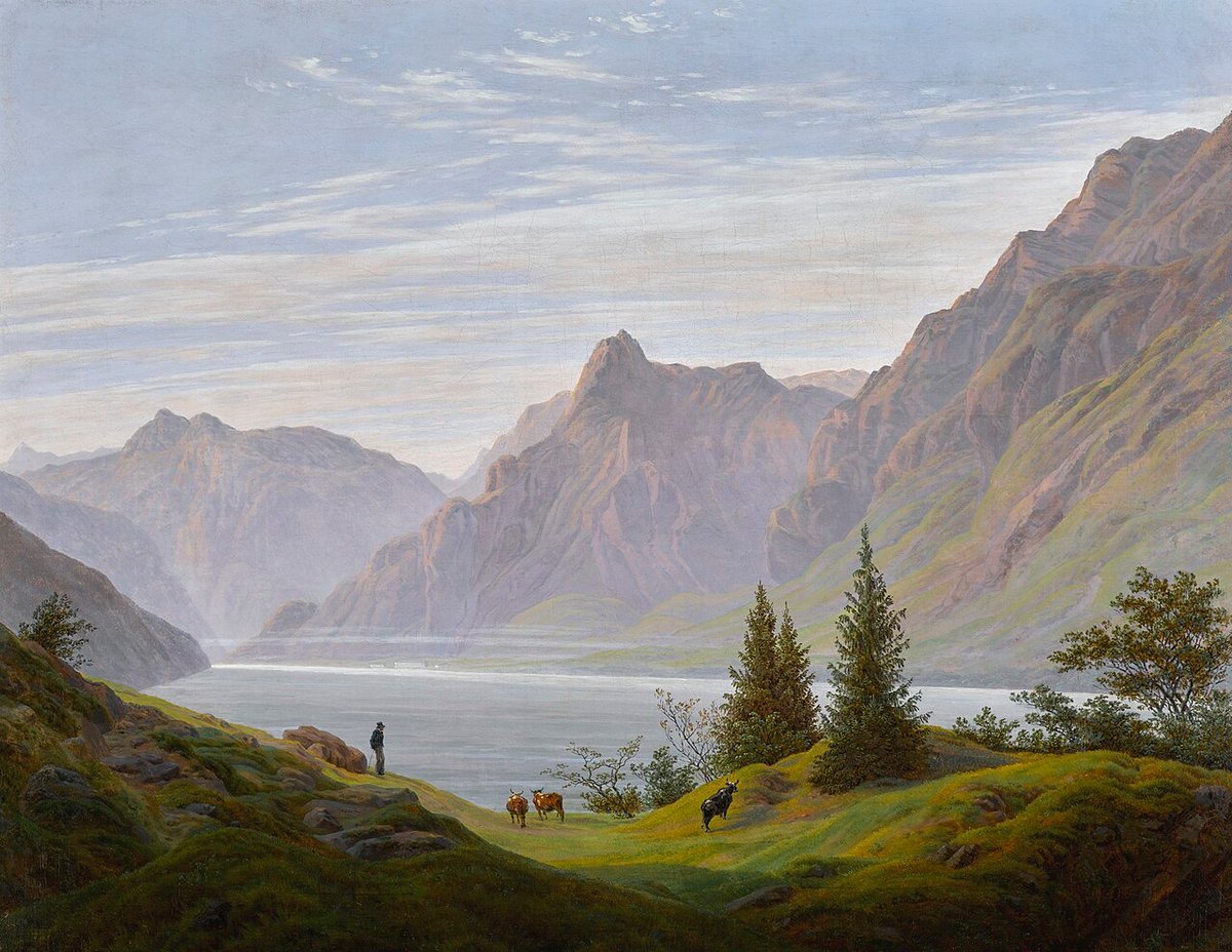 cmtirion's tweet photo. Landscape with Mountain Lake, Morning 
Caspar David Friedrich
(German, 1774–1840)
1830
Oil on canvas https://t.co/1QxIfwUYnk