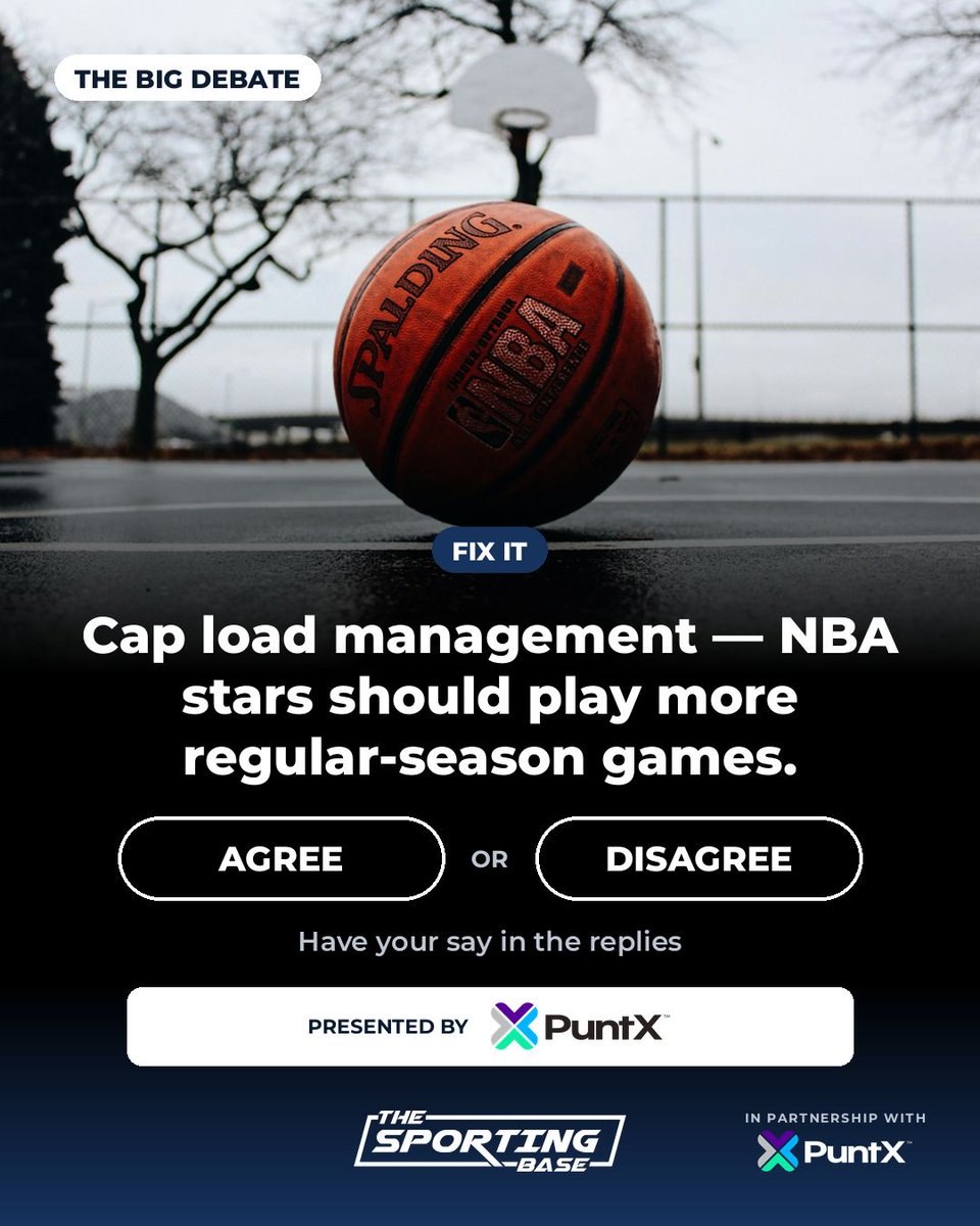 base_nba's tweet photo. 🚨🏀 Fix it: cap load management so stars play more regular-season games.

Agree / Disagree — have your say. https://t.co/9DdgsOOcHX