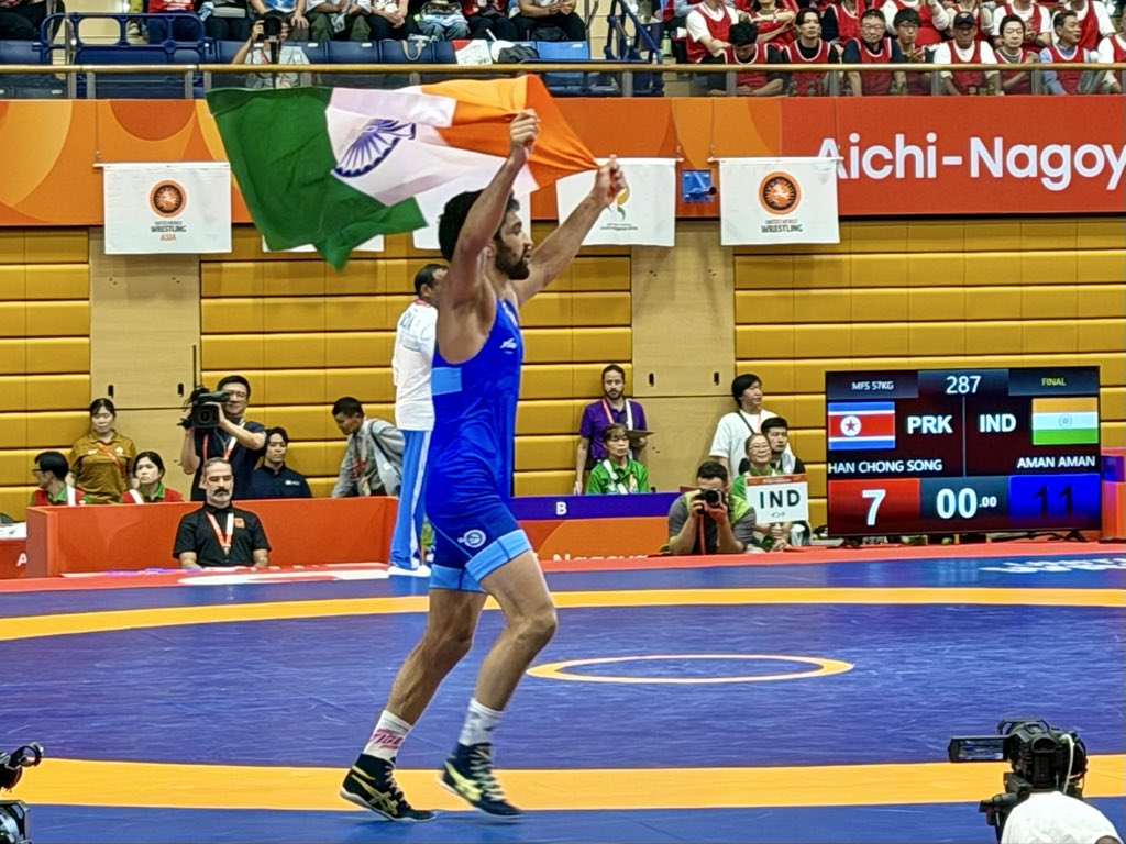 ParthJindal11's tweet photo. Incredible wrestling by Aman to add another gold to our tally, Sagar, Deepak for Bronze, men’s hockey finals and Antim for hold up next - an incredible day for India - and it’s going to get only better. @AsianGames_2026 https://t.co/XIYWTG0pg5