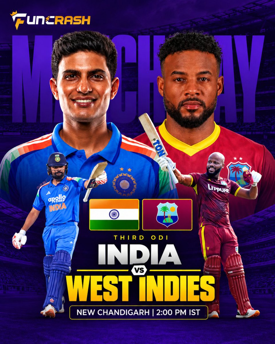 funcrash7's tweet photo. 🏏🔥 MATCH DAY FOR INDIA! 🇮🇳

India take on the West Indies in the third and final ODI at New Chandigarh! 💙⚡

#Funcrash #INDvsWI #TeamIndia #Cricket #ODI #MatchDay #IndianCricket #WestIndies #GameOn https://t.co/Di3uRMZxa5
