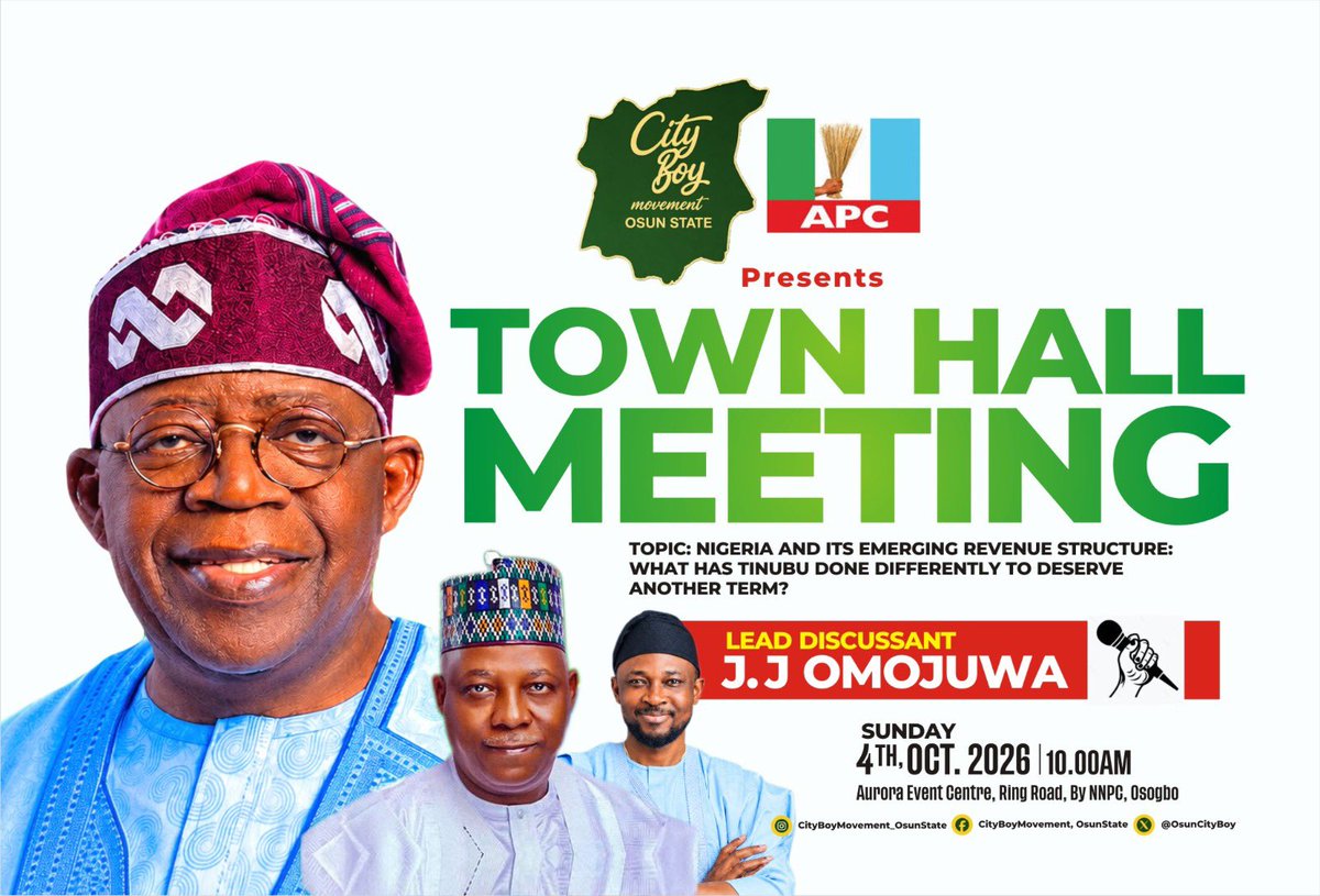 Omojuwa's tweet photo. Nigeria and Its Emerging Revenue Structure: What Has Tinubu Done to Deserve a Second Term?

I lead this conversation in Osogbo tomorrow. My first time back since 2018, if memory serves. Happy to return for a conversation that matters this much. https://t.co/SYEKj9KvD7