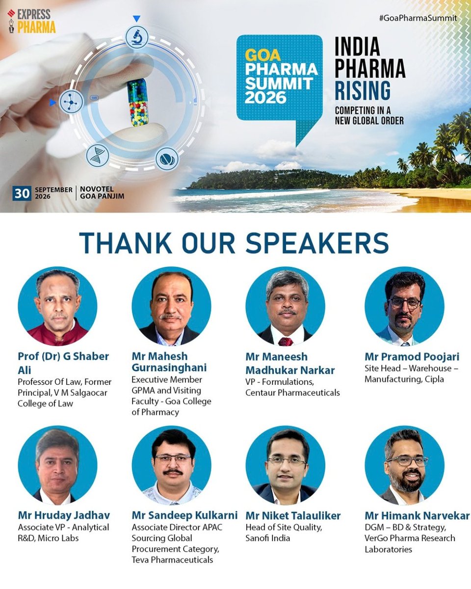 ExpPharma's tweet photo. We thank all our Speakers for extending their support in making the #GoaPharmaSummit 2026 - A Grand Success! | Part 2

@Viveka_Roy @LNair23 @rbhatkal @ashishrampure @Kalsomekals https://t.co/2esTHq7pi6