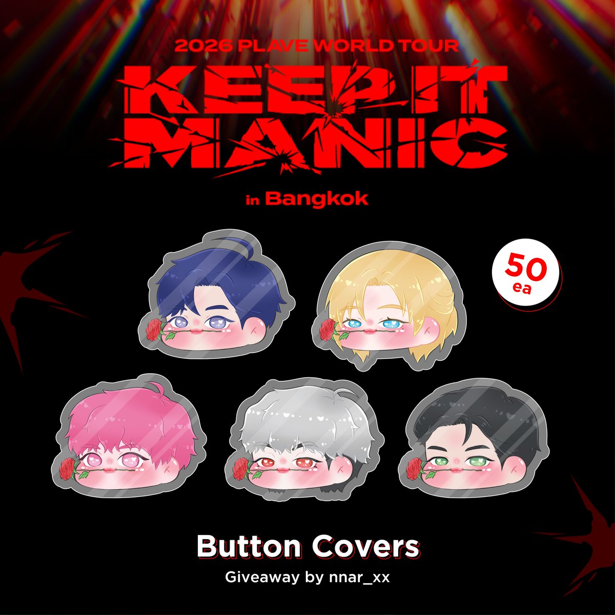 nnar_xx's tweet photo. ᴘʟꜱ ᴋɪɴᴅʟʏ ʀᴛ ᯓ★

˚.⋆꒰১ 𝗚𝗶𝘃𝗲𝗮𝘄𝗮𝘆 𝗞𝗲𝗲𝗽 𝗶𝘁 𝗠𝗮𝗻𝗶𝗰 𝗶𝗻 𝗕𝗞𝗞 ໒꒱⋆.˚

⭑.ᐟ Button Covers 50 ea.

✿ 10 Oct 2026 (TBA) 
★ Impact Arena

แวะมารับกันได้นะคะ (♡ˊ͈ ꒳ ˋ͈)₊˚⊹♡

#2026_PLAVE_World_Tour_in_Bangkok #KEEPIT_MANIC_in_Bangkok
#PLLIมาแจก https://t.co/ouCWfZL0UO