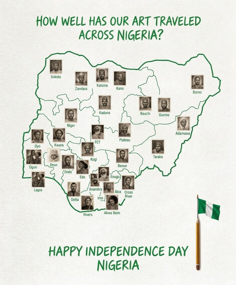 Hueytheterror's tweet photo. From one state to another, our art is making its way across Nigeria, carrying creativity, expression, and a piece of where we come from.

But tell us… has our art gotten to your state yet? 👀🎨🇳🇬 https://t.co/q79XZrh5lx