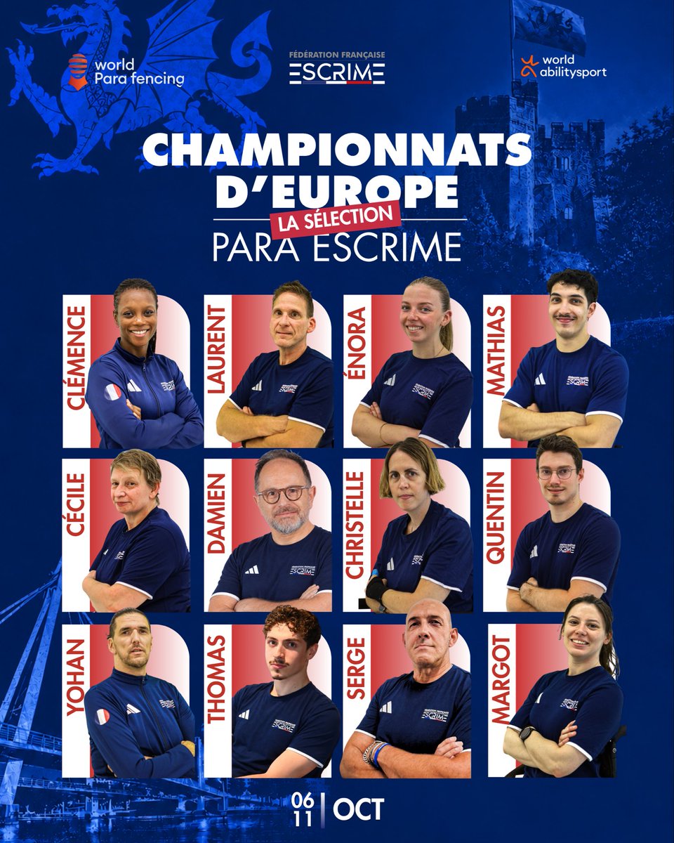 ffescrime's tweet photo. Départ imminent pour l’équipe de France Para-Escrime : direction Cardiff 🏴󠁧󠁢󠁷󠁬󠁳󠁿 pour les Championnats d’Europe, étape majeure de qualification aux Jeux Paralympiques de #LA2028 🚀

À suivre sur @WorldAbilitysp https://t.co/SWjuMQtWlm