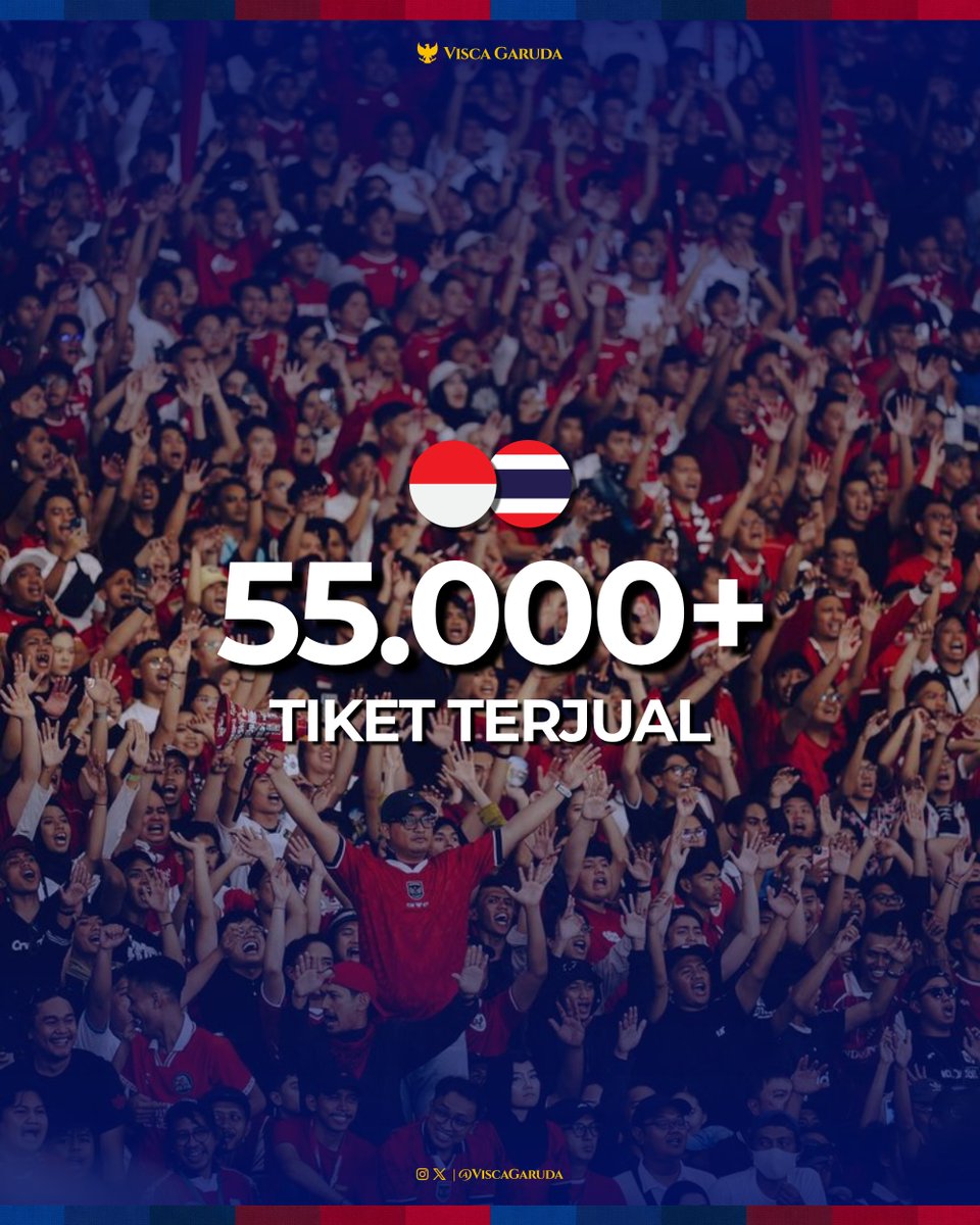 ViscaGaruda's tweet photo. 🎫 Sebanyak 55.000+ tiket dilaporkan telah terjual untuk laga final FIFA ASEAN Cup 2026 antara Indonesia dan Thailand yang akan berlangsung di Stadion Utama Gelora Bung Karno, Senin (5/10). 🏟️

Siapa aja nih yang nonton langsung di GBK? https://t.co/m3bzK49IuW