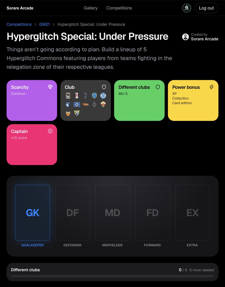 BaskeySZN's tweet photo. We’ve set up some challenging team-building competitions for GW21, featuring Hyperglitch, Pro and mixed formats.

First up: Hyperglitch Special: Under Pressure
Build a lineup using only Hyperglitch Commons from clubs currently in the relegation zone, including Spurs, @ni2las' Marseille and Mönchengladbach.

If you’ve been enjoying Sets and want to put those cards to use, give it a go on Sorare Arcade.

https://t.co/4OB2tVG6cI

#sorare
