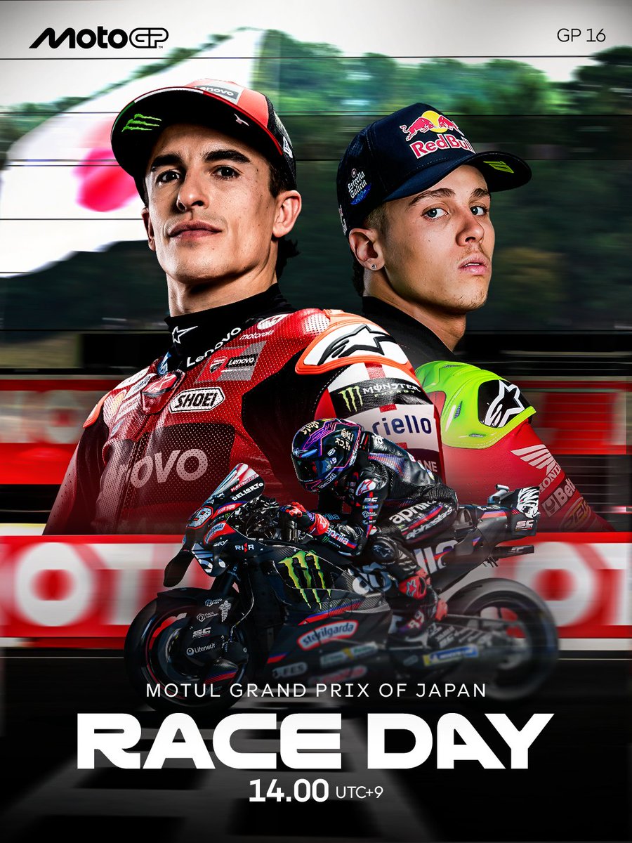 MotoGP's tweet photo. And just like that, it's RACE DAY at Motegi! 👊✊

#JapaneseGP🇯🇵 https://t.co/mUVFXT3Z2p