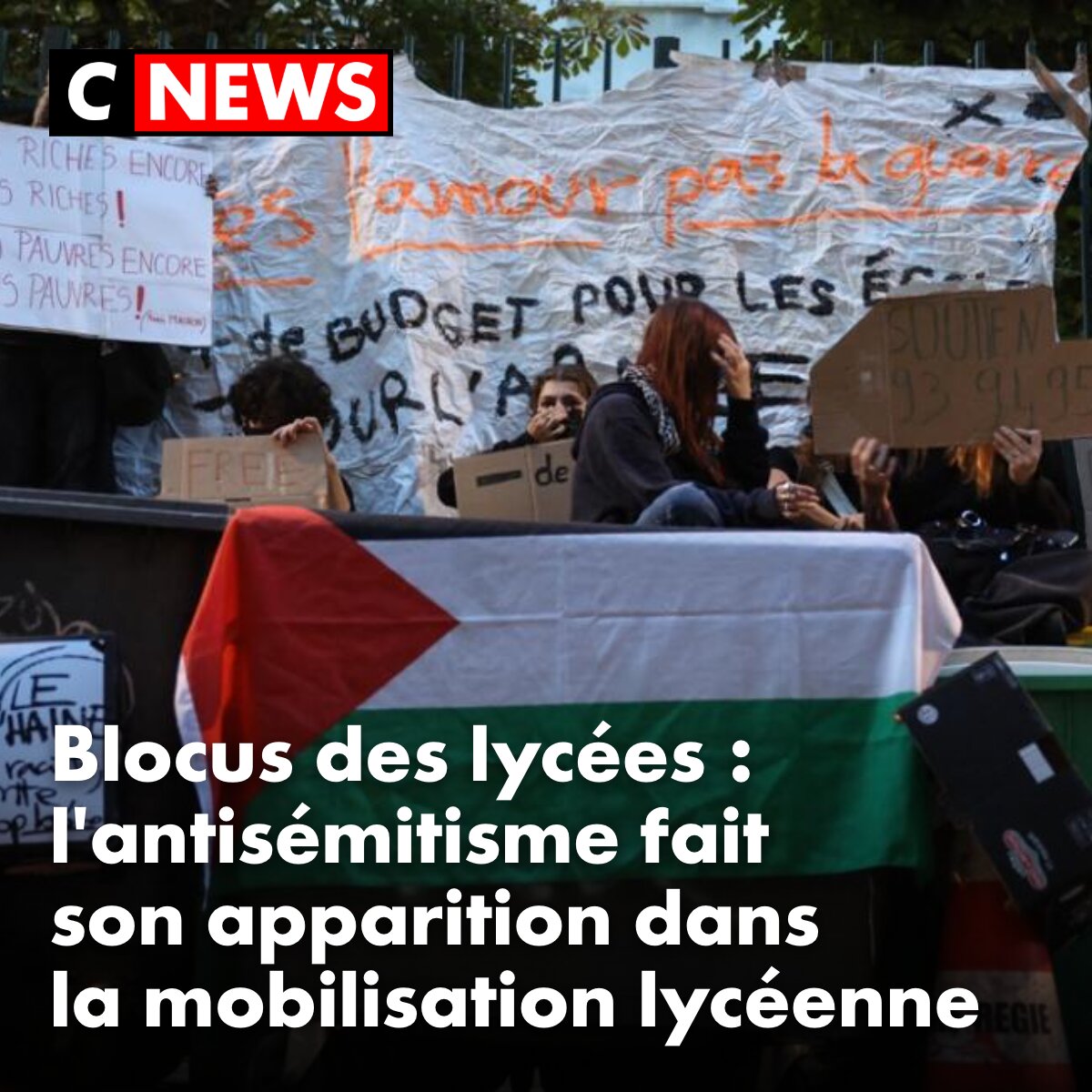 CNEWS's tweet photo. Ces derniers jours, la contestation s'est radicalisée, avec notamment l'apparition de propos à caractère antisémite chez les protestataires ➡️ https://t.co/Cfoc1FtsR4 https://t.co/WOEYgk7pcM