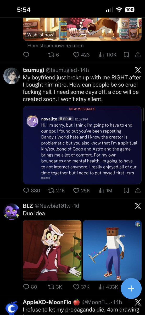 hauntedcasperr's tweet photo. A doc over him breaking up with you coincidentally after you gifted him nitro….are we fucking deadass LMAOOO WHAT a doc with WHAT exactly, GUYS HE BROKE UP WITH ME OVER ME HATING DANDYS WORLD WHATEVER WILL WE DOOOO 😭💀💀 good god what happened to this generation https://t.co/bNLiWml6T6