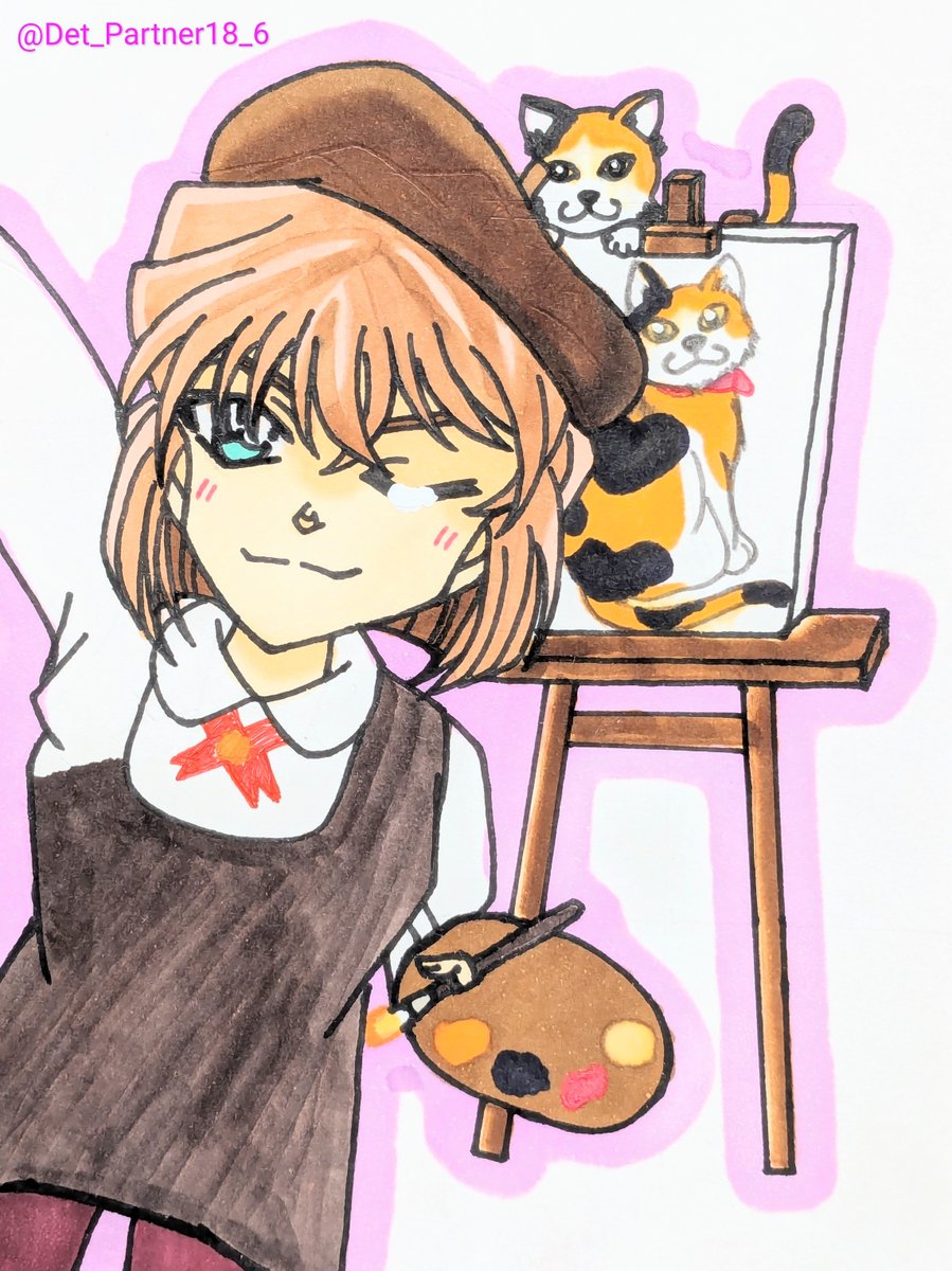 Det_Partner18_6's tweet photo. きゃらくてぃぶ秋シリーズ　灰原さん

芸術の秋🎨🖌️
（モデルは大尉🐈️💕）

#名探偵コナン 
#灰原哀 
#新しいプロフィール画像 https://t.co/uSHeo4iXAU