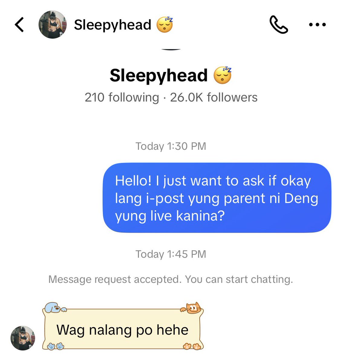 asiminaalexiou's tweet photo. Hi! I already reached out to Marga and asked for permission. She said na wag na lang daw i-post yung video, and she also said okay lang na i-post ko itong convo namin.

I already deleted my post. For those who also posted or shared the video, kindly delete it na rin as requested by the person who went on TikTok Live.

Thank you.