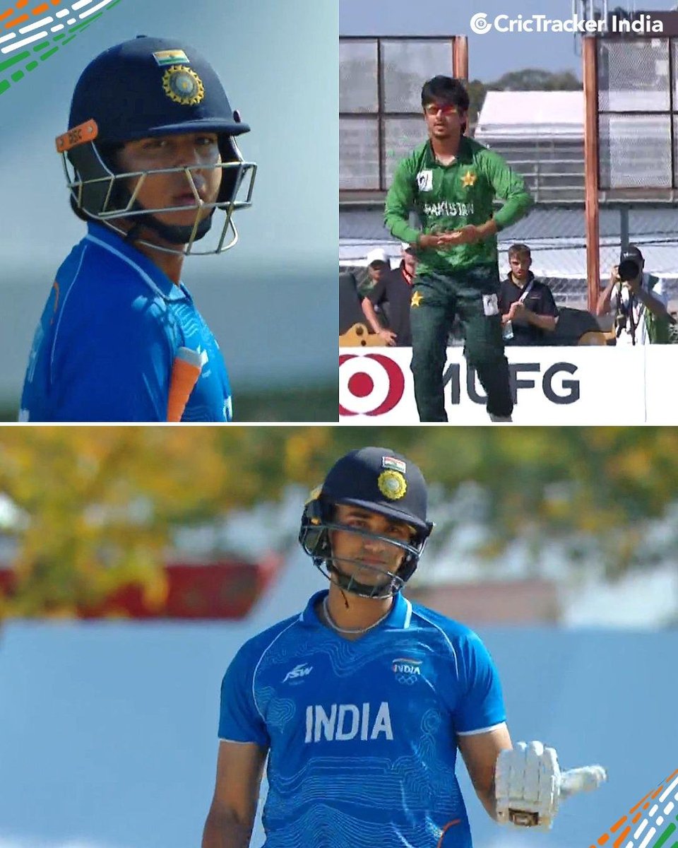 RachitRajX's tweet photo. Saim Ayub celebrates Vaibhav Sooryavanshi’s wicket 😮‍💨

Abhishek Sharma responds with 14 runs in the very same over!
 
📸: SonyLiv
 
(Saim Ayub, Vaibhav Sooryavanshi, Abhishek Sharma, India vs Pakistan, Asian Games)

#INDvPAK | #AbhishekSharma | #AsianGames https://t.co/poWYfcMqGh