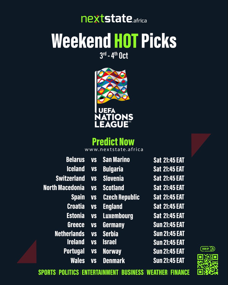 NextStateAfr's tweet photo. ๐ฅ One last round before the EPL is back! โฝ๏ธ
The international break is coming to an end, but thereโs still plenty to predict this weekend. ๐๐ฅ
Make your picks, trust your take and predict on NextState. ๐ฏ
๐ Sign up & predict now: https://t.co/2EZvpEArYG
#NextState #Weekend https://t.co/4Il7sIIsOU