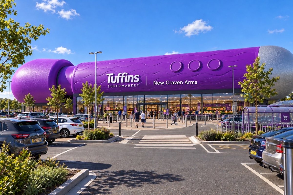 GovMaddytropica's tweet photo. A second Lovehoney Tuffins Supermarket of this unique design has been unveiled in New Craven Arms! https://t.co/5ZwZKotGhk